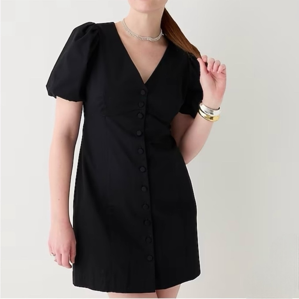 J. Crew Black Button Front Puff Sleeve Mini Dress size 0